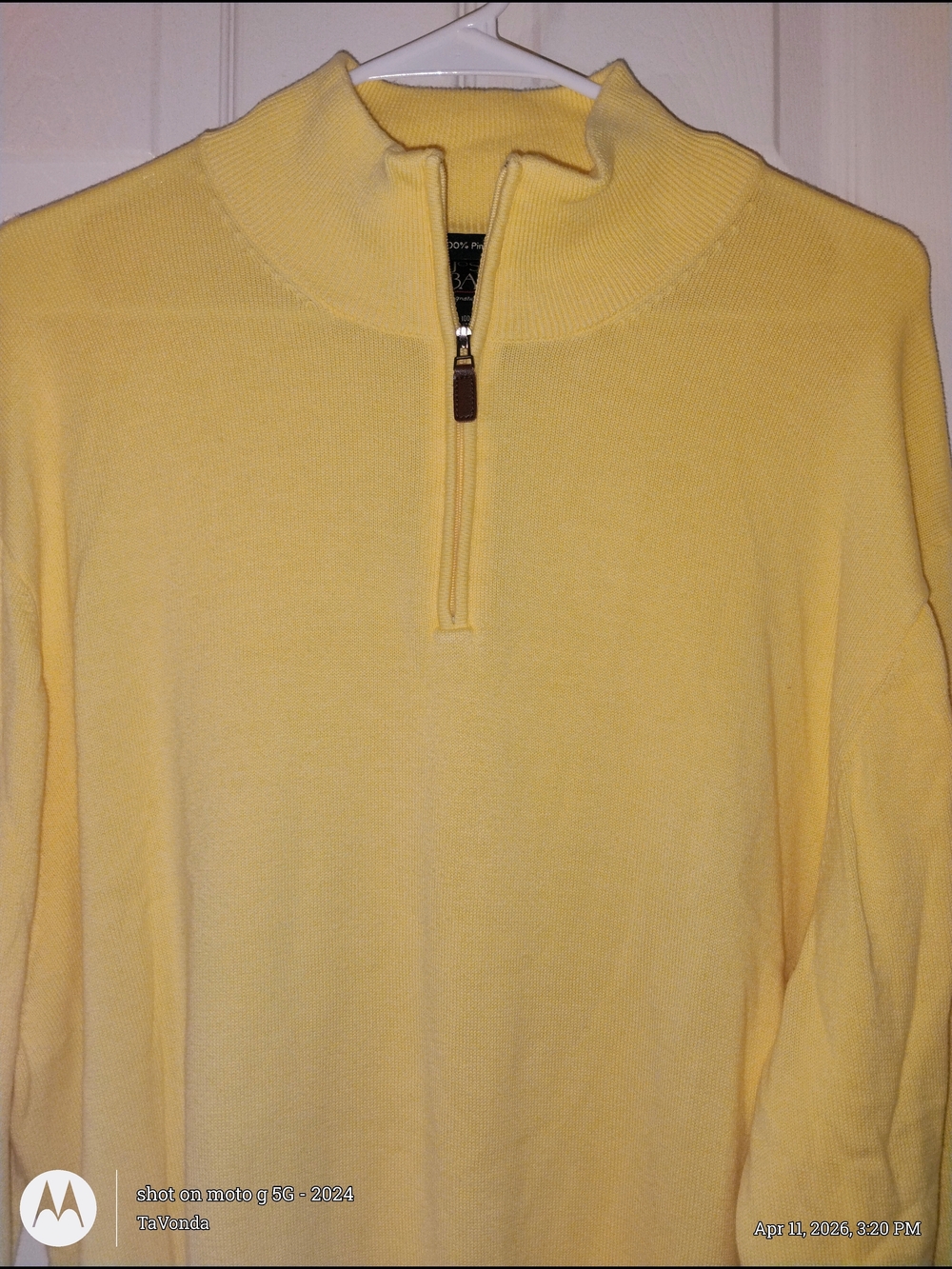 Jos. A. Bank Women's Half-Zip Crew Sweater in Soft Yellow PTP 26"